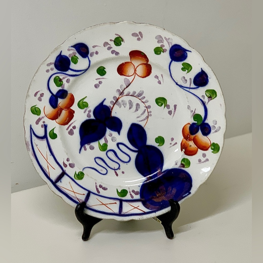 19th Century Vtg Gaudy Welsh Oyster Pattern Plate Impressed Crown Logo Allertons